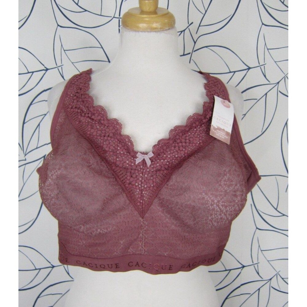 Cacique Mauve Unlined Full Coverage No-Wire Lace Trim Bra Size 48DD NEW